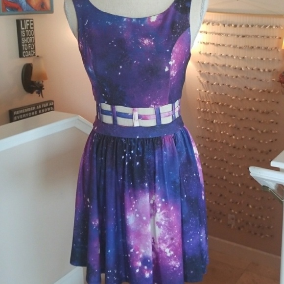 Forever 21 Dresses & Skirts - Spaced Out Galaxy Basket Weave Purple Dress